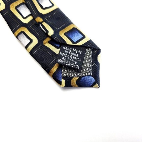 George Blue Geometric Print Wide Silk Tie - Picture 4 of 6